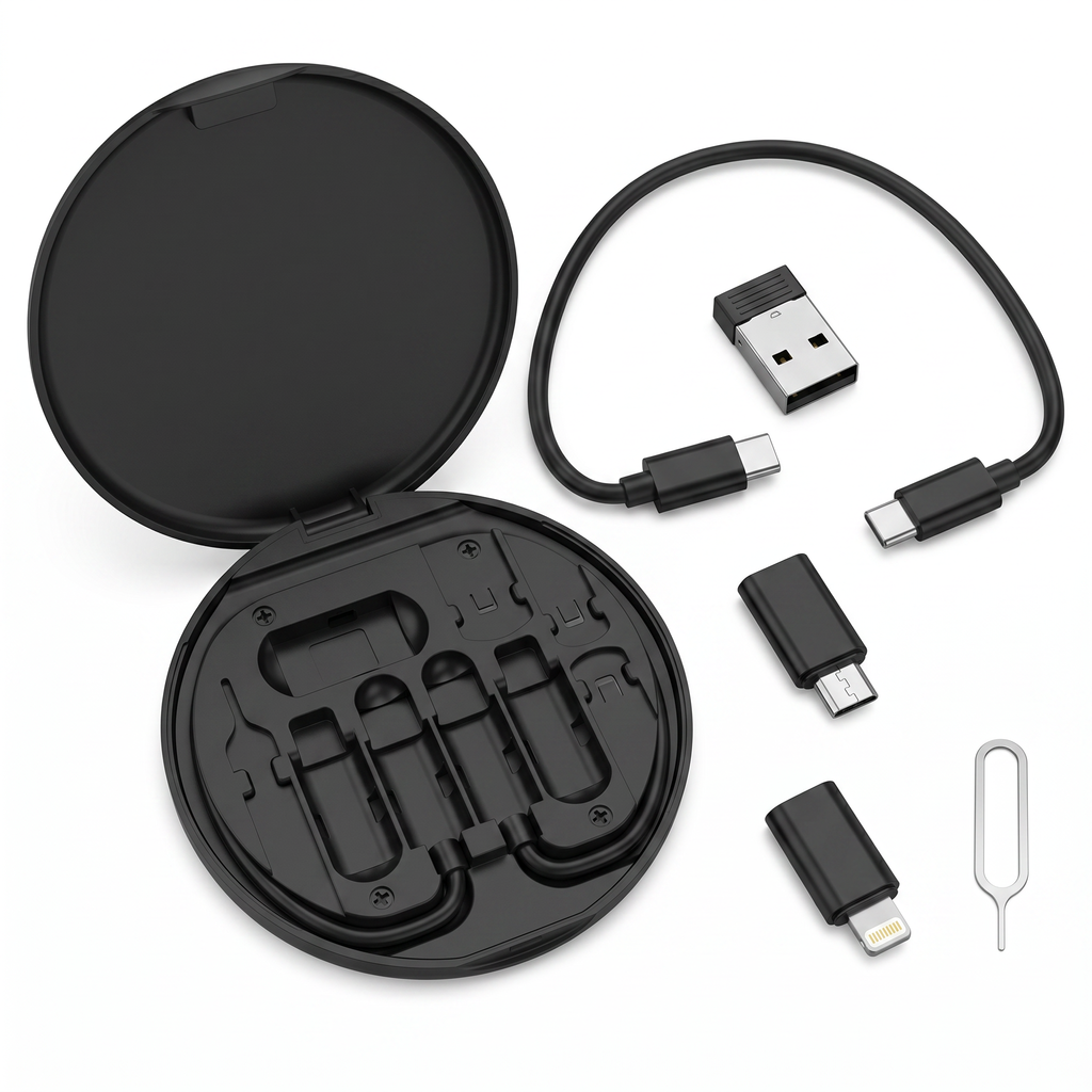 Kit de adaptador USB-C 6 en 1 | Cable de carga rápida de 60W + Estuche para SIM + Soporte para teléfono